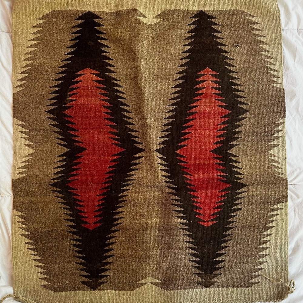 Antique Vintage Navajo Patterned woven wall hanging in Red and Brown  28x 32